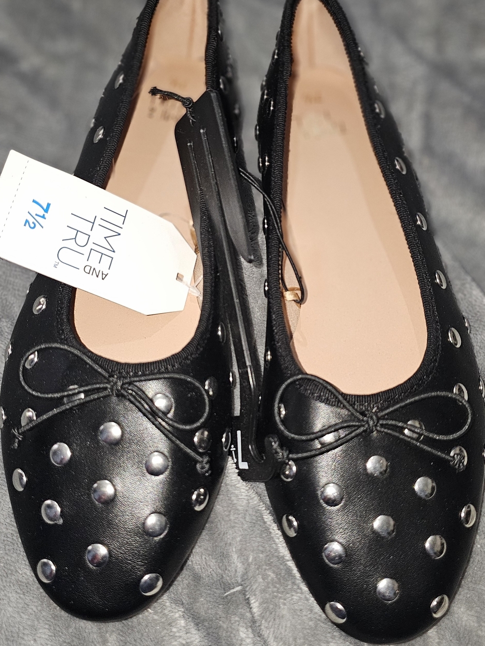 Time and Tru Black Studded Bow Ballet Flats